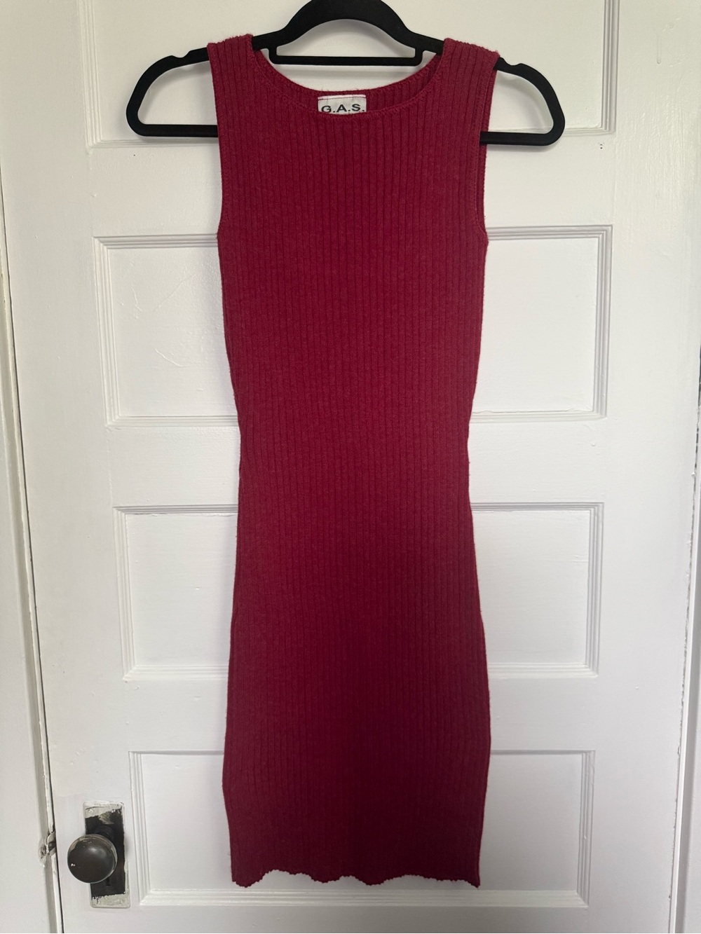 G.A.S. Vintage 90s Sleeveless Ribbed Bodycon Midi Dress in Berry Grungy Autumn M